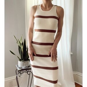 Elegant Cream and Brown Maxi Dress with Flowing Silhouette